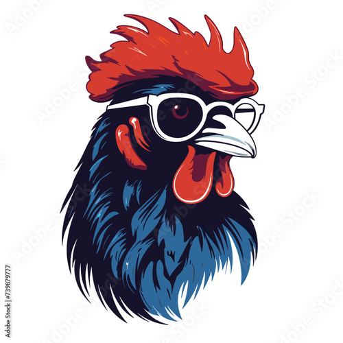 Rooster head in glasses. Vector illustration of rooster head with glasses.