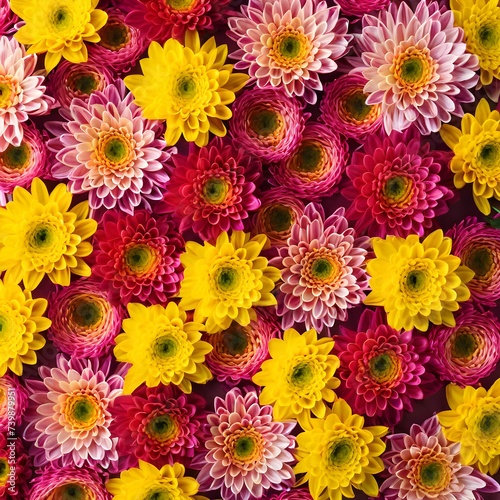 Chrysanthemum flowers in a frame, highlighted in the background, top view. Mixed flower arrangements. A place to copy. Flowers for Mom. Wedding concept, Mother's Day, beautiful bridal bouquet