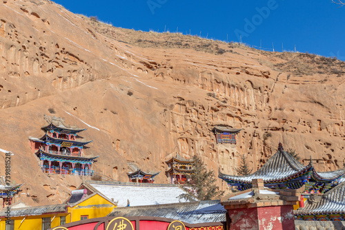 Mati Temple (or Matisi Temple). Qianfo Grottoes (south caves or thousand Buddha caves). Zhangye city, China. photo