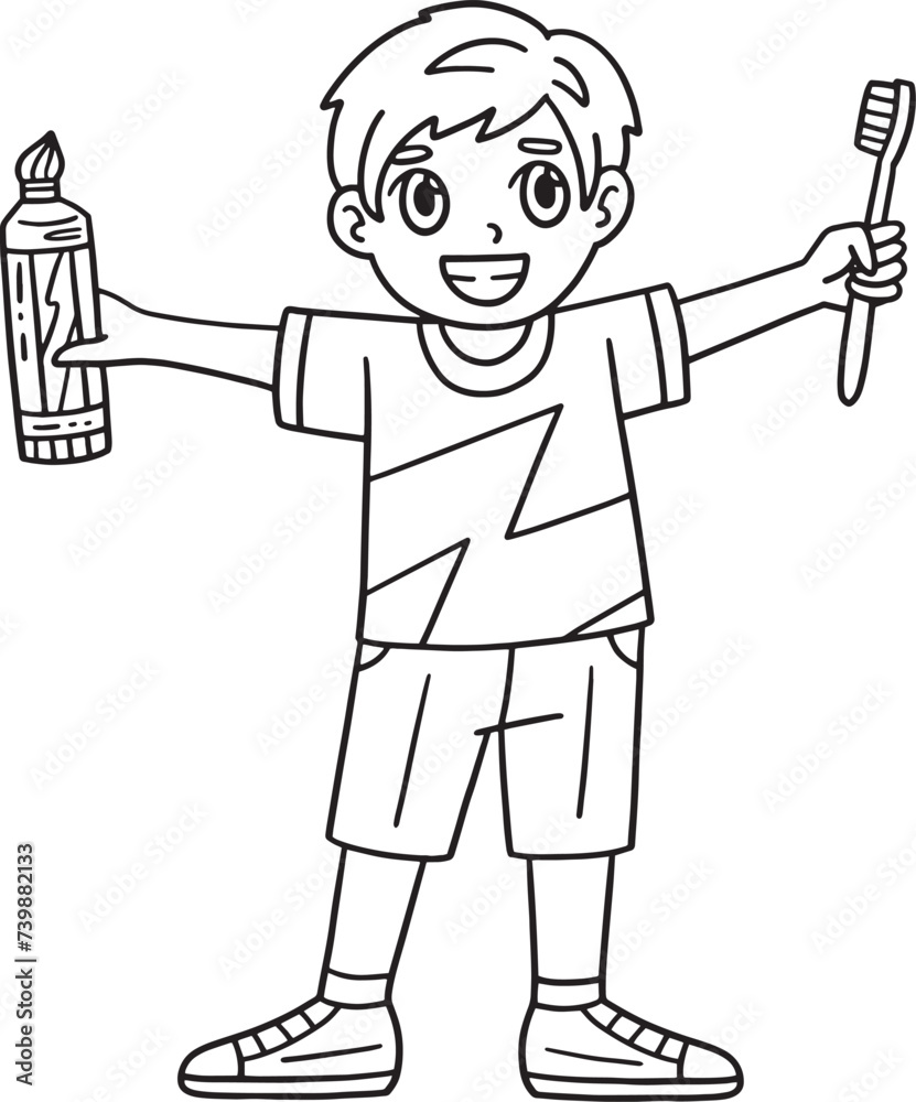 Child with Toothbrush Toothpaste Isolated Coloring Child with Toothbrush Toothpaste Isolated Coloring