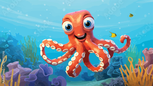 cartoon octopus close up swimming in the sea  © Vector