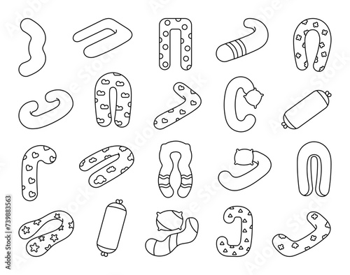 Body pregnancy pillow. Coloring Page. Comfortable orthopedic device for sleeping and relaxing. Hand drawn style. Vector drawing. Collection of design elements.