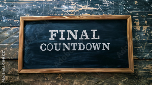 Final countdown on dark chalkboard background against wooden background