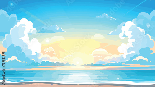 Flat Vector Cartoon Sky Blue Cloud Background