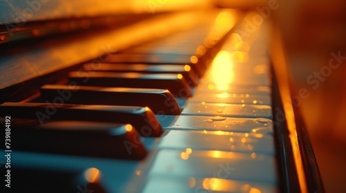 Close-up of piano keys, highlighting the texture, shadows, and details of the individual keys photo