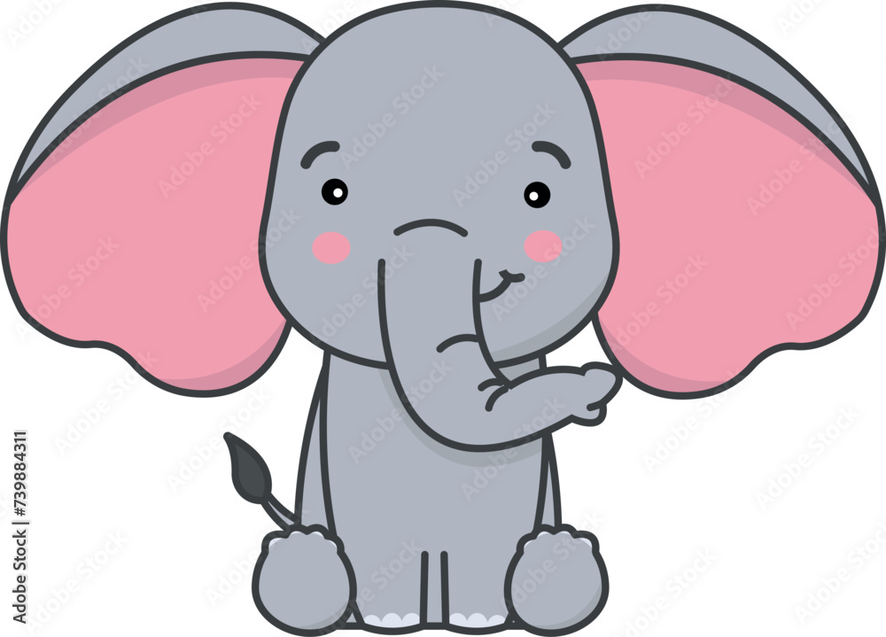 Obraz premium cute vector cartoon baby elephant sitting. illustration of little elephant in sticker style isolated on transparent background. african animal for children's books