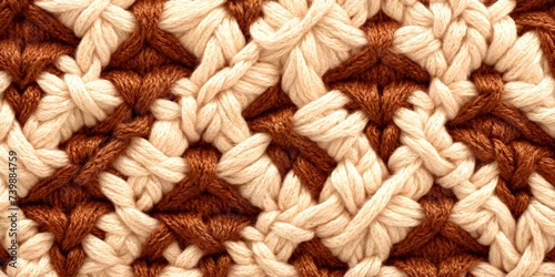 The texture of a knitted wool product. A solid background of wool yarn in beige-brown color.