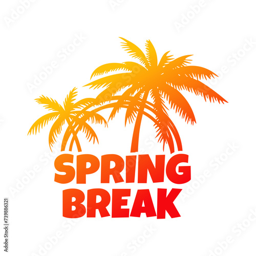 Logo vacaciones de primavera. Mensaje SPRING BREAK con marco circular con líneas con silueta de la palma © teracreonte