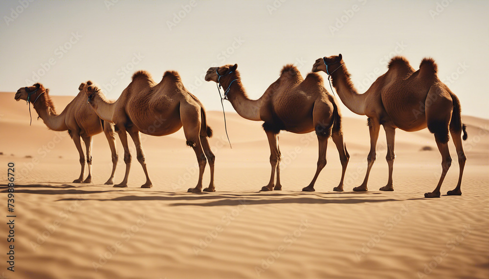 body view of camel herd at desert, side view
body view of camel herd at desert, side view