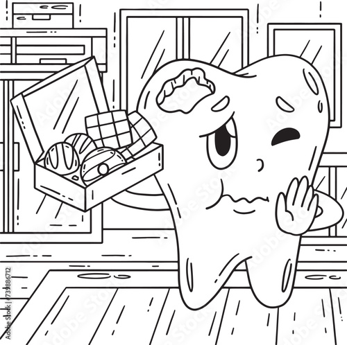 Dental Care Tooth with Box of Treats Coloring Page