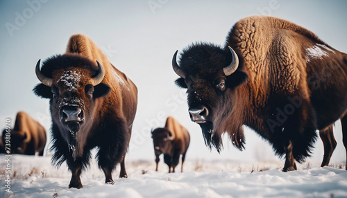close up view of bison at winter