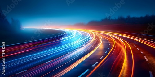 Vibrant streaks of light follow speeding traffic on M motorway. Concept Traffic Lights, Transportation, Long Exposure Photography, Fast Cars, Urban Nightscapes