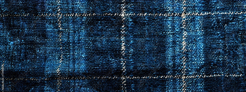 modern and uneven luxury Blue tartan woven carpet texture,front view