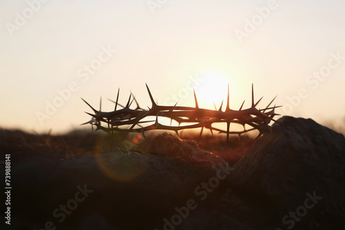Фотография Calvary hill Golgotha cross of Jesus Christ crown of thorns symbolizing passion