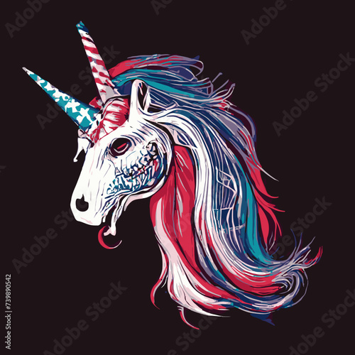 illustrations illustrations A unicorn with a skull and horns vector design prints 