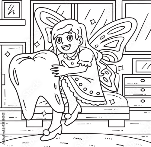 Dental Care Tooth Fairy Coloring Page for Kids