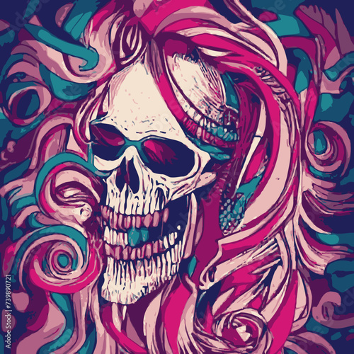 illustrations skull vector , cranium skull , human skull vector,free vector with pink hair vector design vector artwork 