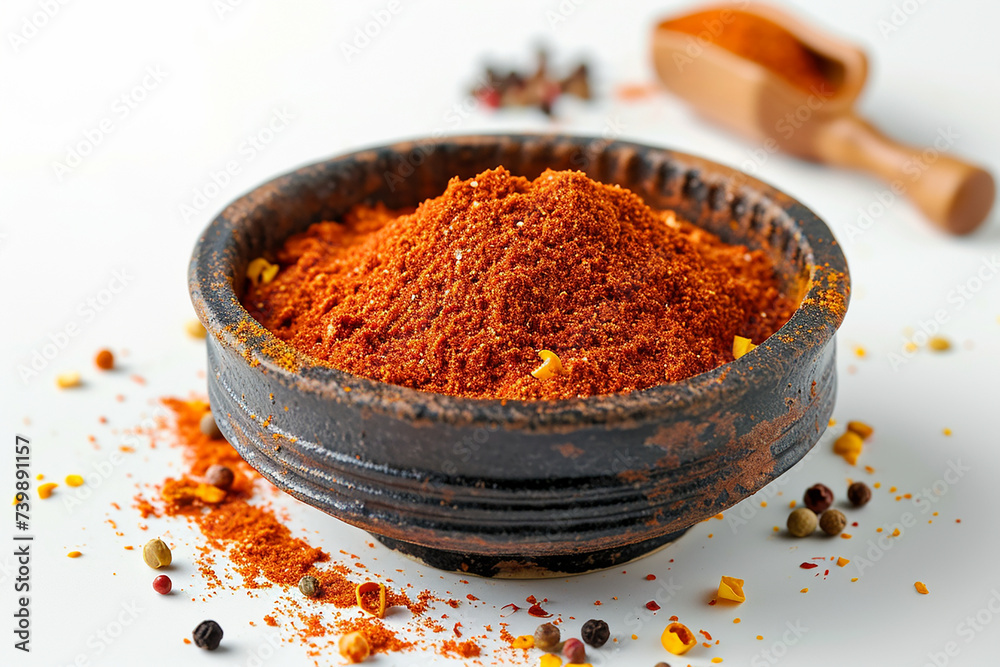 Paprika In A Bowl, Red Paprika Powder, Chili Powder, Chili Powder Dish, Chili Powder Dish On White Background Paprika In A Bowl, Red Paprika Powder, Chili Powder, Chili Powder Dish, Chili Powder Dish On White Background