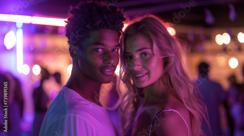 A young tourist poses with her summer fling in front of a nightclub for the camera