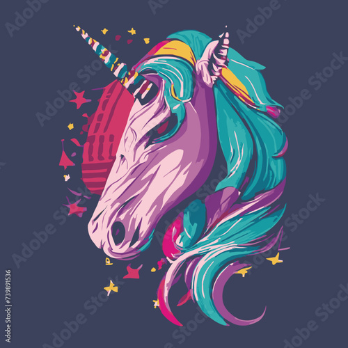 unicorn with a horn and star design for use in design and print poster canvas