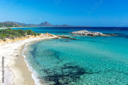 Fototapeta Naklejka Na Ścianę i Meble -  Scoglio di Peppino beach, Costa Rei, Muravera, Castiadas. Sardinia. Beach with white sand and crystal clear waters and the famous rock