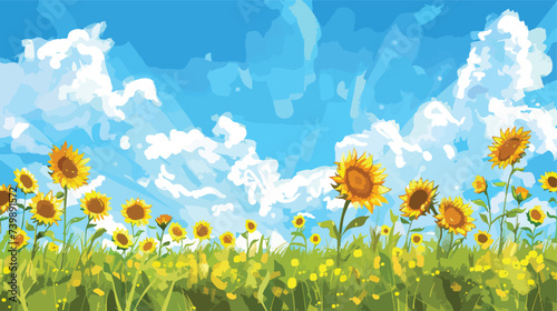 Fototapeta Naklejka Na Ścianę i Meble -  Vector Sunflowers Meadow in Oil Painting Flowers