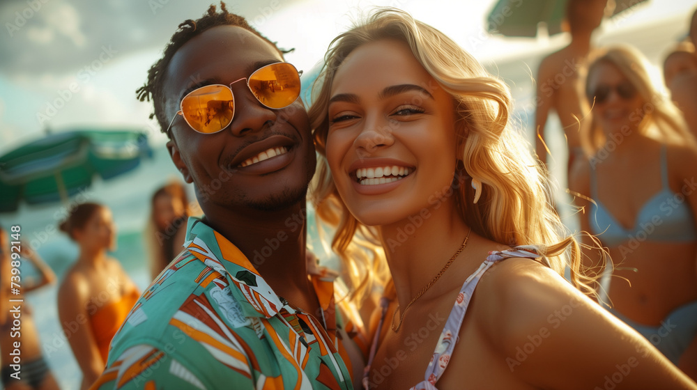 Joyful couple at a beach party Joyful couple at a beach party