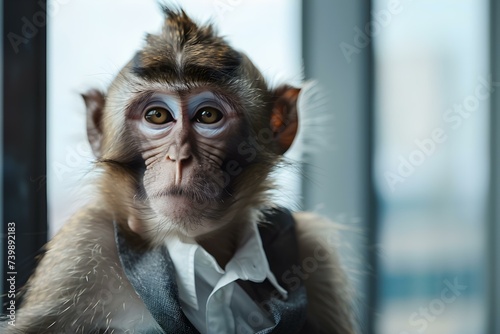 Funny Image of a Monkey in Business Attire. Concept Business Monkey, Funny Animal, Humorous Portraits, Monkey in Suit, Comical Poses © Anastasiia