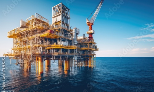 An Impressive Oil Platform Standing Tall in the Vast, Blue Ocean