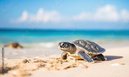 Baby Turtle's Journey on the Sandy Shore © uhdenis