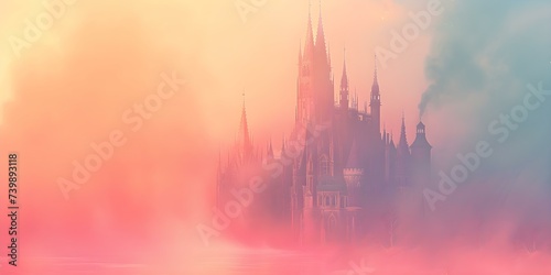 Enchanting image of a surreal castle in ethereal pastel hues. Concept Surreal Architecture  Pastel Hues  Enchanting Imagery