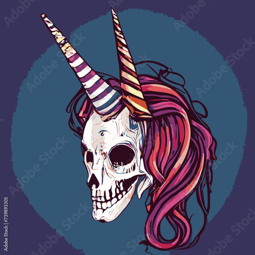 vector artwork A skull vector , cranium skull , human skull vector,free vector with colorful hair and striped horns design for use in design and print poster canvas