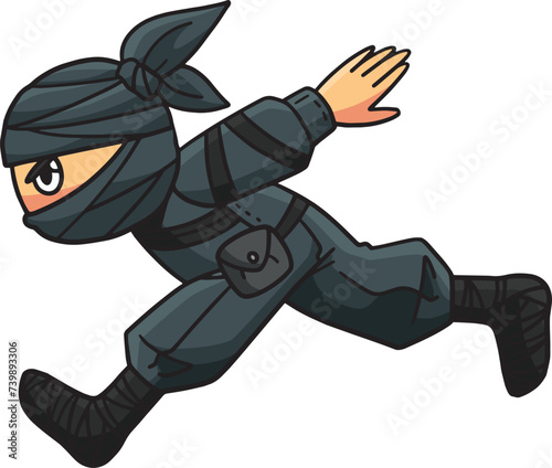 Ninja Running Cartoon Colored Clipart Illustration