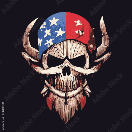 vector artwork A skull vector , cranium skull , human skull vector,free vector with horns and a flag american on it vector design prints vector design prints 