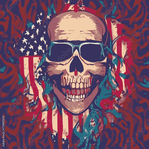 vector artwork A skull vector , cranium skull , human skull vector,free vector with sunglasses and a flag american vector design color vector design prints 
