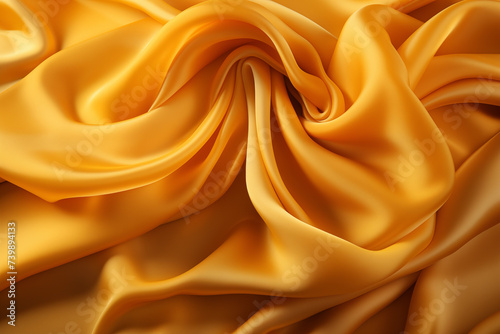 Yellow silk fabric background, clothing material beautiful folds 