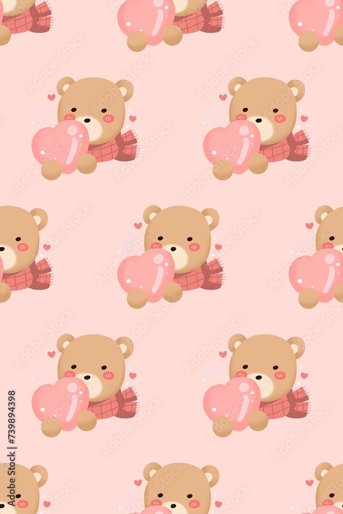 a pattern with a teddy bear and heart