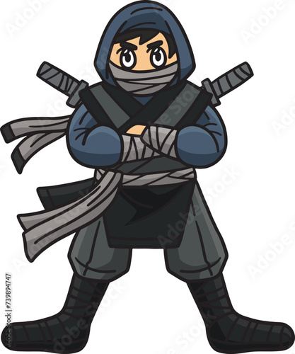 Ninja with a Ninjato Cartoon Colored Clipart 