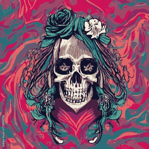 vector artwork astronaut illustrations A skull with flowers in her hair vector design vector artwork vector design prints 