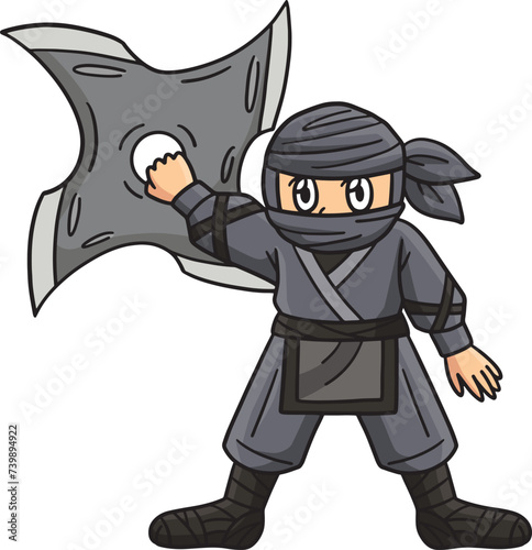 Ninja with Huge Shuriken Cartoon Colored Clipart 
