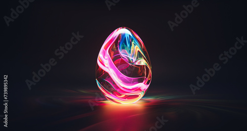 Abstract transparent cyber colorful Easter egg on dark background.