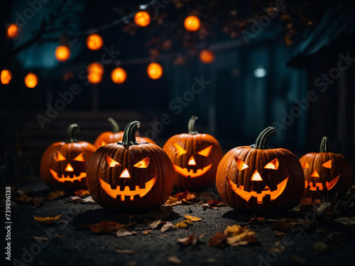 Halloween pumpkins with scary faces © bWF0dA==