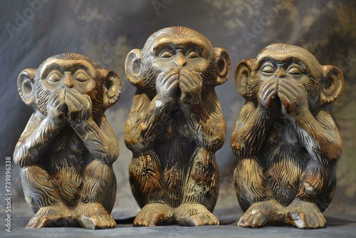 Three monkeys symbolizing see no evil hear no evil speak no evil. Concept Monkeys, Symbolism, Three Wise Monkeys photo