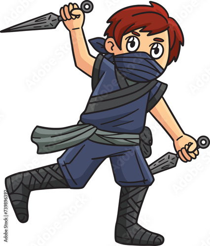 Ninja with a Kunai Cartoon Colored Clipart 