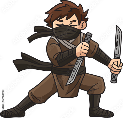 Ninja with a Ninjato Cartoon Colored Clipart 