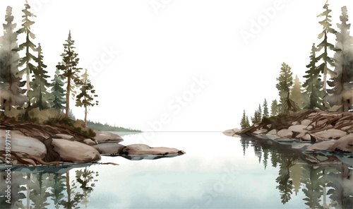 watercolor background lake in the forest