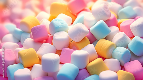 Colorful marshmallows, pastel candy assortment photo