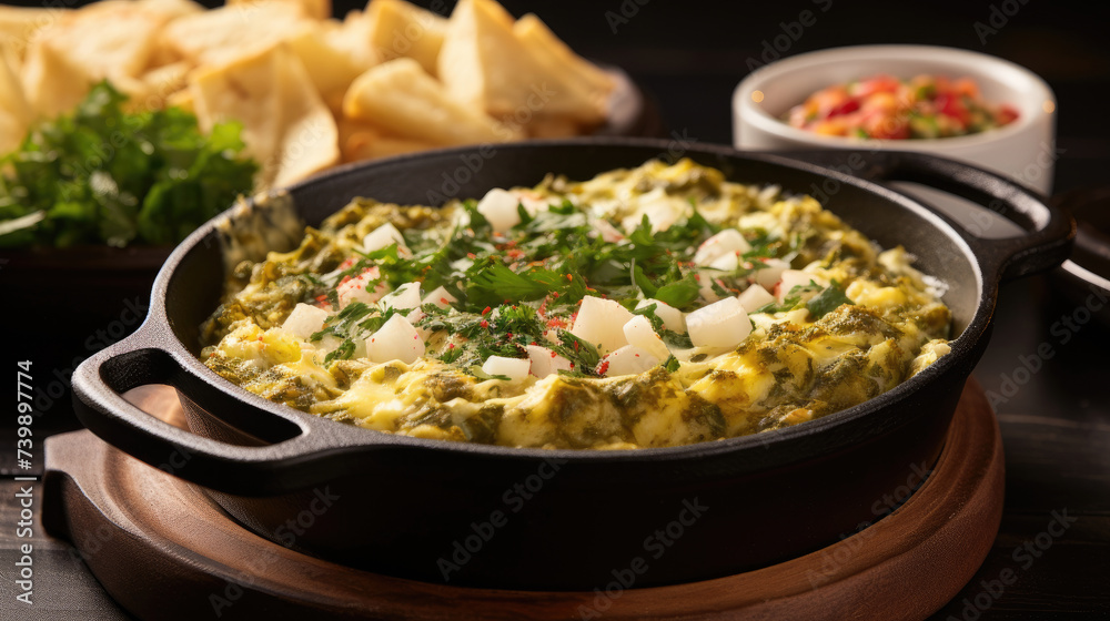 spinach artichokes in a bowl into a baking dish with cheese and vegetables on a wooden table spinach artichokes in a bowl into a baking dish with cheese and vegetables on a wooden table