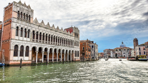 Bridge Rialto on Grand canal famous landmark panoramic view