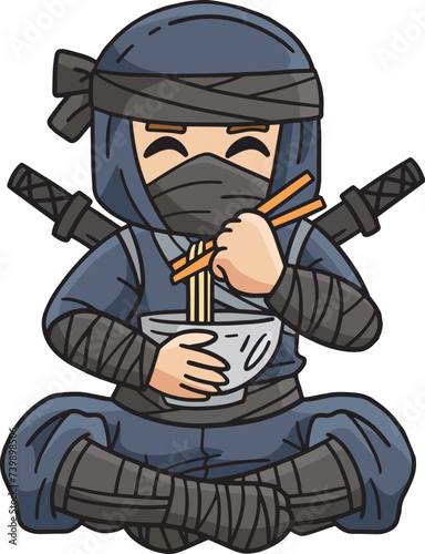 Ninja Eating Ramen Cartoon Colored Clipart 